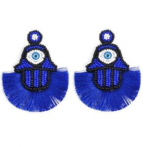 Bold Blue  Evil Eye Beaded Earrings